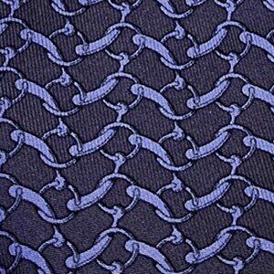 HERMES TIE ~  DARK NAVY BLUE w BRIGHT BLUE HORSE BRIDLE STIRRUP CHAIN LINKS